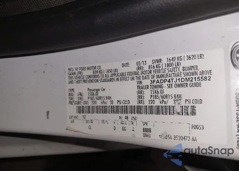 2013 Ford Fiesta S z USA, uszkodzony, nr VIN 3FADP4TJ1DM215582